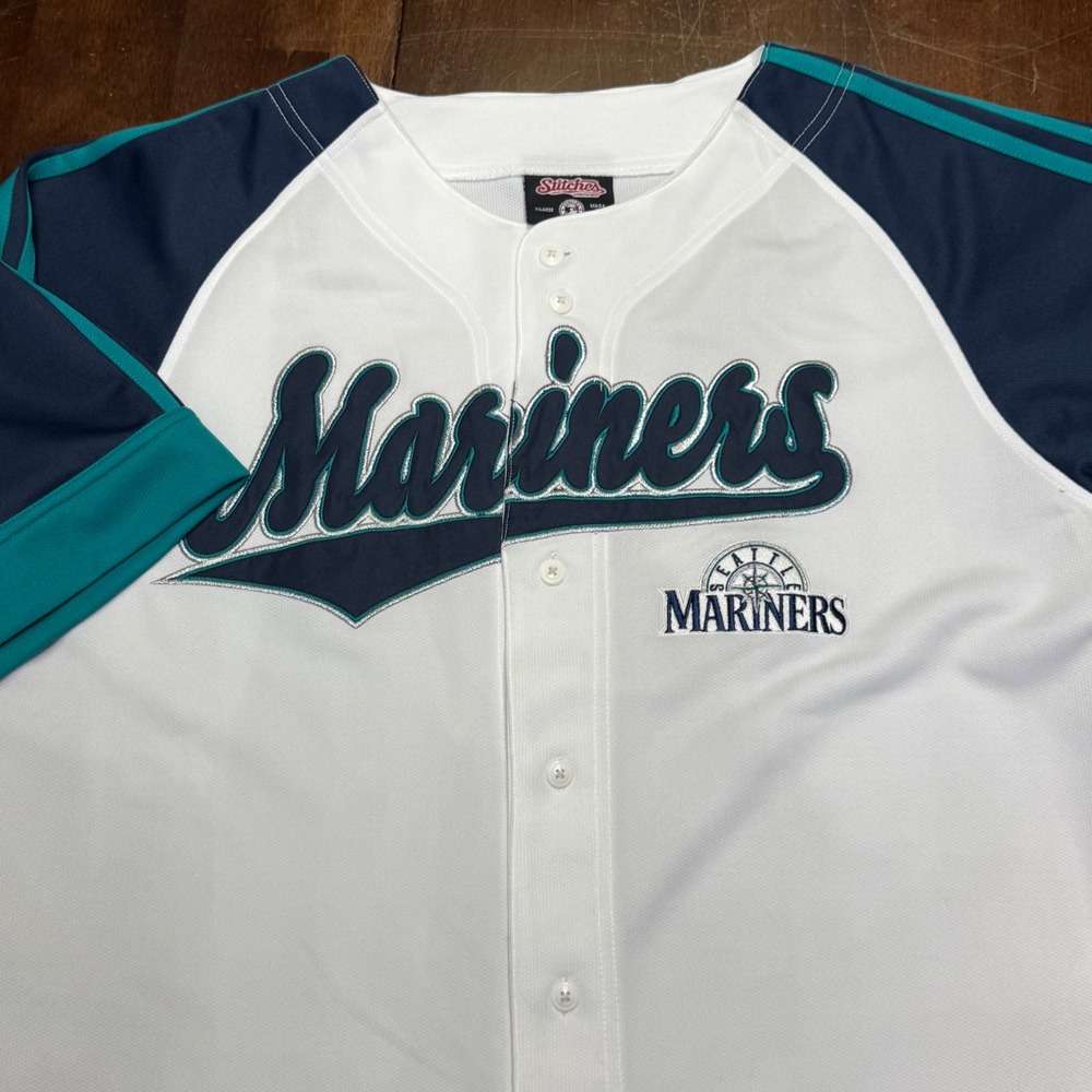 Stitches Seattle Mariners Baseball Jersey Mens XL White Embroidered Raglan MLB